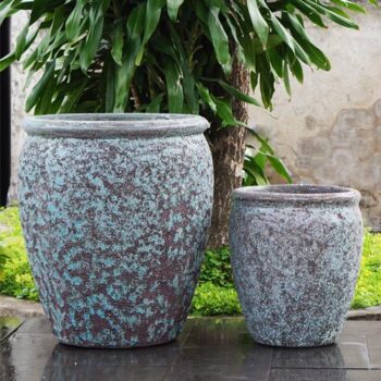 Glazed Ceramic Brussel Round Pot - Angkor Green Mist