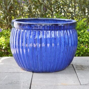 Glazed Ceramic Sahara Medium Round Pot - Blue