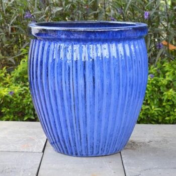 Glazed Ceramic Sahara High Round Pot - Blue