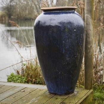 Glazed Ceramic Yakuta Haikou Water Jar - Blue