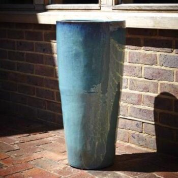 Glazed Ceramic Classic Tall Round Vase - Streaky Green