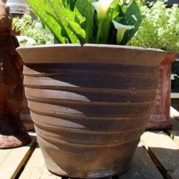 Glazed Ceramic Burnay Round Pot - Brown