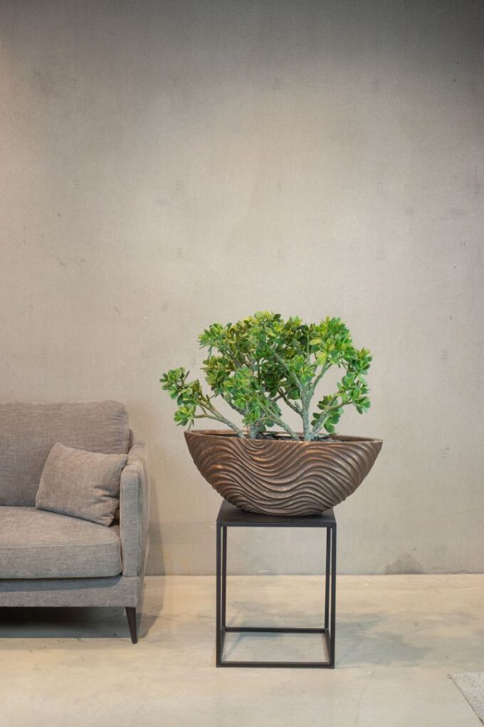 Curved River table vessel, 75 cm x 26.5 cm x 26.5 cm, bronze