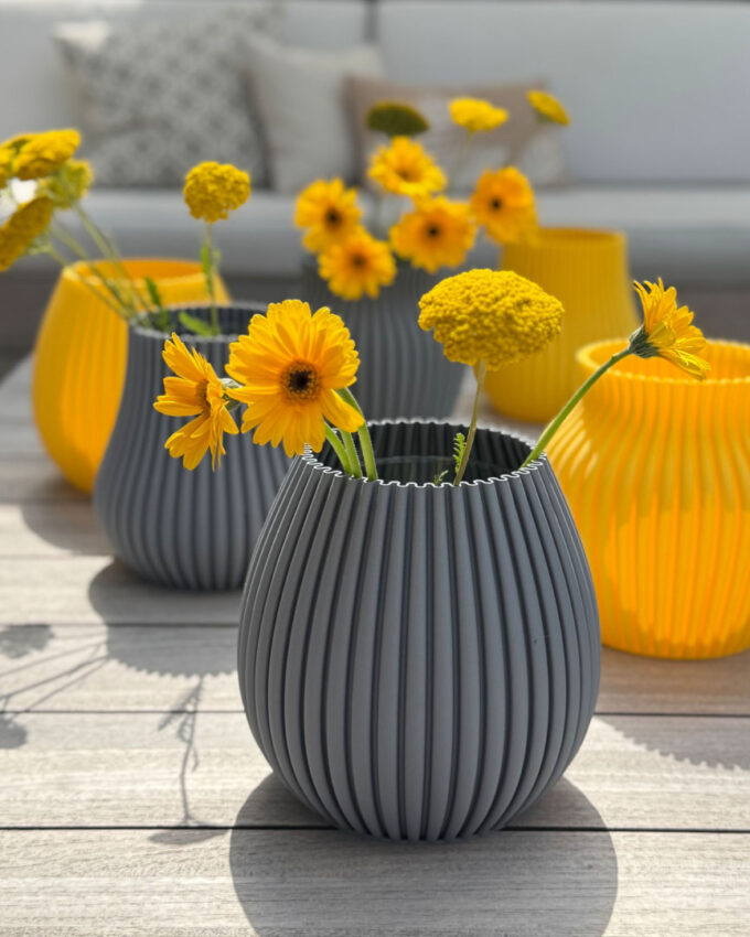 Vase 3D Bowl, Ø 21 cm, height 20 cm, ash gray