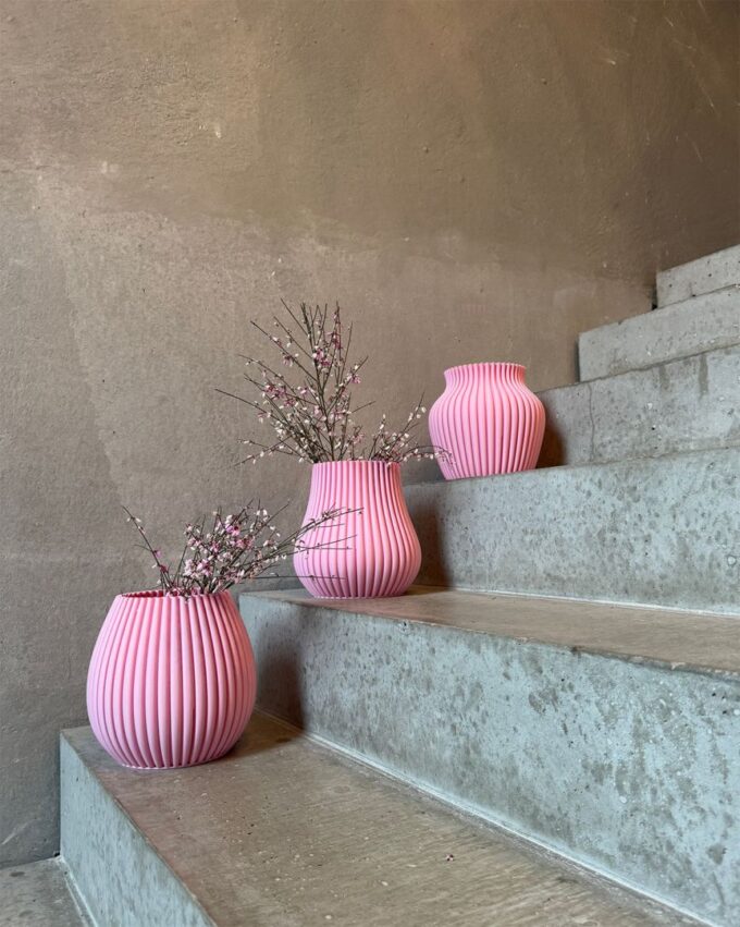 3D Curve vase, Ø 21 cm, height 20 cm, pink blossom