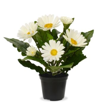 Gerbera kunstplant in pot  - creme