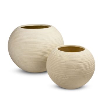 Stripe planter Globe, Ø 50 cm, height 40 cm, cream