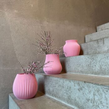 3D Curve vase, Ø 21 cm, height 20 cm, pink blossom