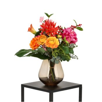 Handgebonden kunstboeket Liva Madrid - Oranje/Rood