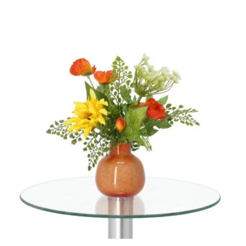 Handgebonden Kunstboeket Sunny Barcelona - Oranje/Geel - Met vaas